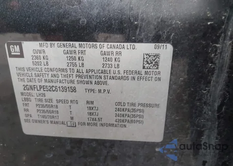 2012 Chevrolet Equinox 2Lt z USA, uszkodzony, nr VIN 2GNFLPE52C6139158